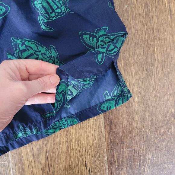 Lands' End Men's Large 36-38 Navy Blue & Green Turtle Swim Trunk Shorts Elastic - Picture 7 of 10